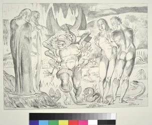 The Circle of the Thieves: Agnolo Brunelleschi Attacked by a Six-Footed Serpent, Inferno, Canto XXV, illustration to the 